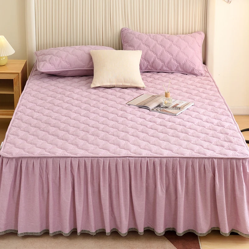 Class A Cotton Bed Skirt Quilted Single Piece Anti-Mite Lace Three-Piece Set Cover Non-Slip Non-Shift