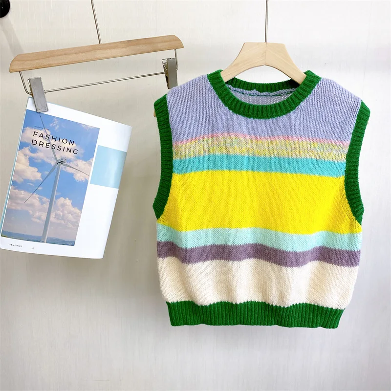 Женский трикотажный жилет в полоску повседневный мохеровый свободный свитер без