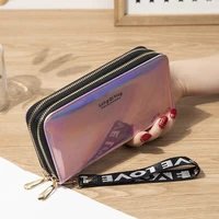 2022 new laser ladies wallet fashion wristband double zipper coin purse long small money bag credit card holder female phone bag