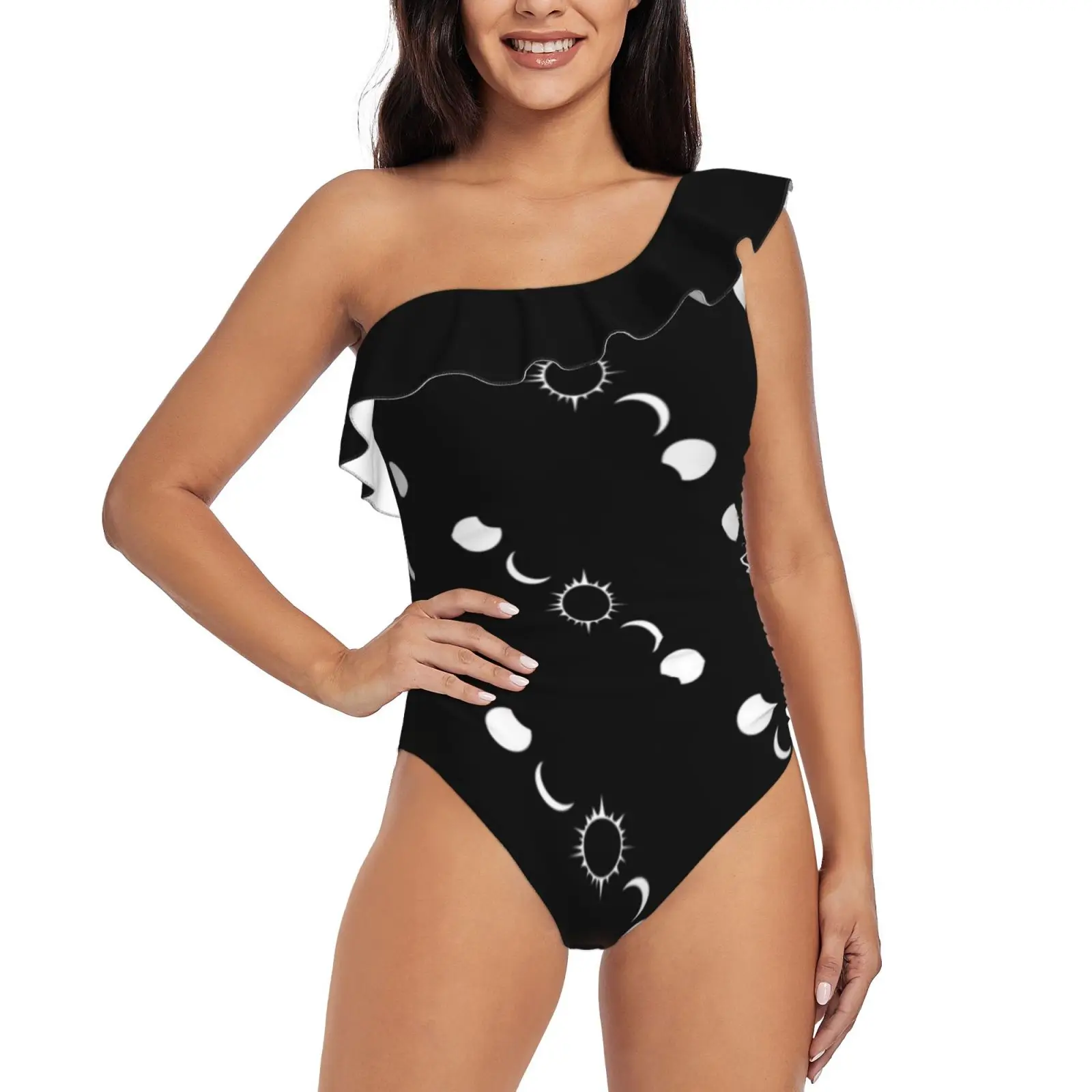 Solar One Shoulder Ruffle Swimsuits Sexy One Piece Swimsuit Women Swimwear Monokini Solar Solar Astronomy Science Goth Metal