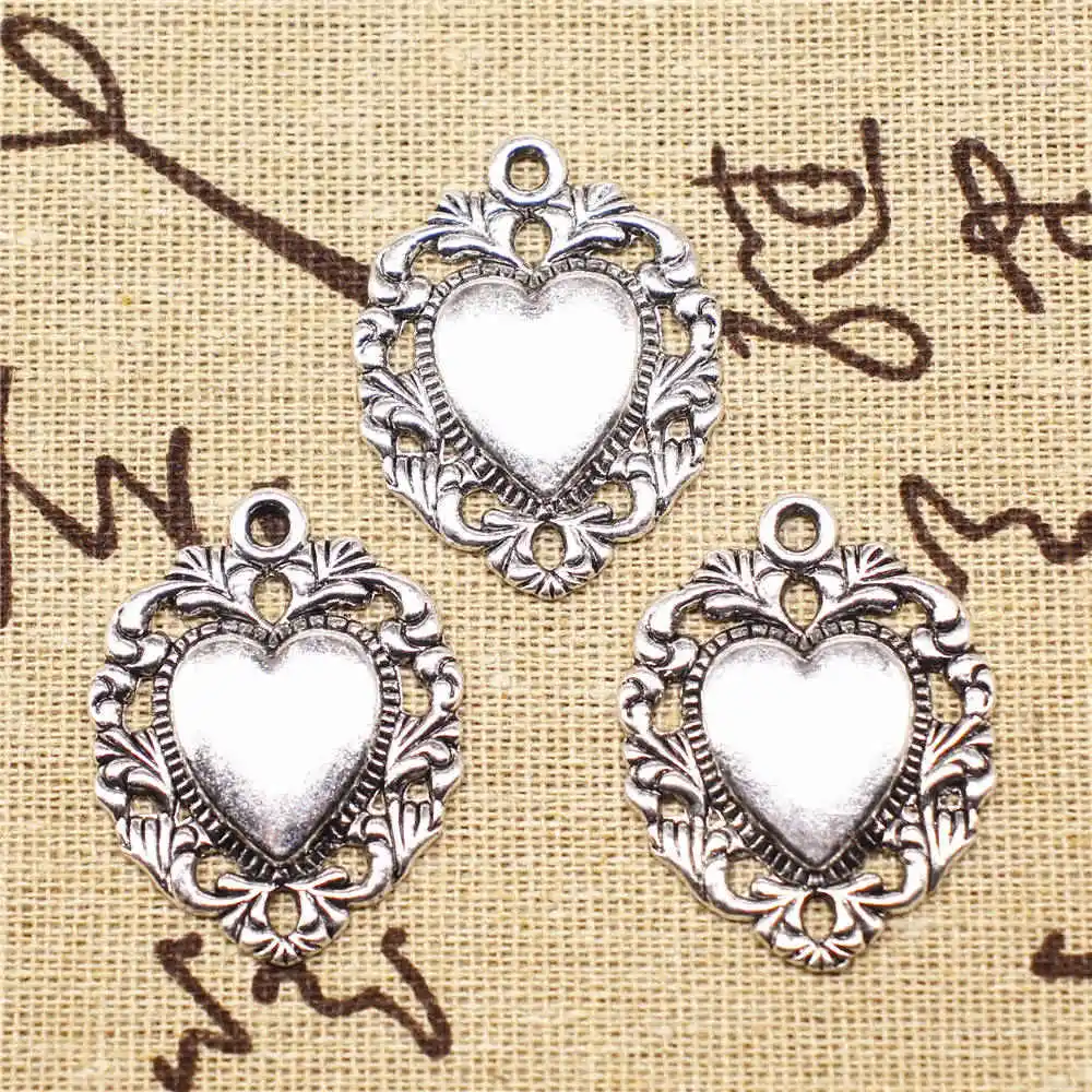 

Peach Heart Jewelri Charm Pendants For Earrings Girls Craft 34X26mm Antique Silver Color 3 Pieces