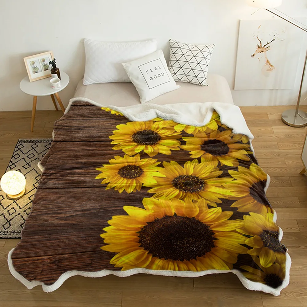 

Wood Plank Sunflower Flowers Plush Throw Blanket Sherpa Fleece Bedspread Blankets Sofa Cover Bedding Picnic Wool Soft Blanket