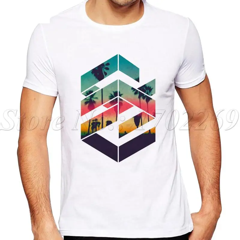 

High Quality 2019 Newest Geometric Sunset beach design Men T-Shirt Short Sleeve Fashion Printed Tops Summer Cool Tees