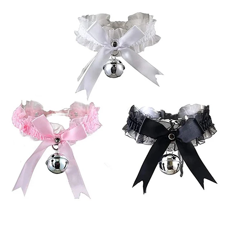 

1 шт. Регулируемый кружевной чокер с колокольчиком, милый женский ошейник, съемная бижутерия для косплея и вечеринок