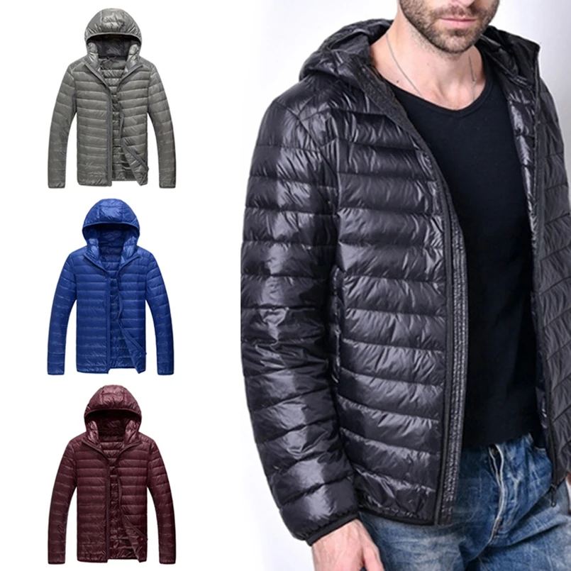 

Lightweight Puffer Jacket Men Feather Hooded Ultralight Coat Padded Down Jackets 2023 Spring Winter Plus Size 5XL 6XL