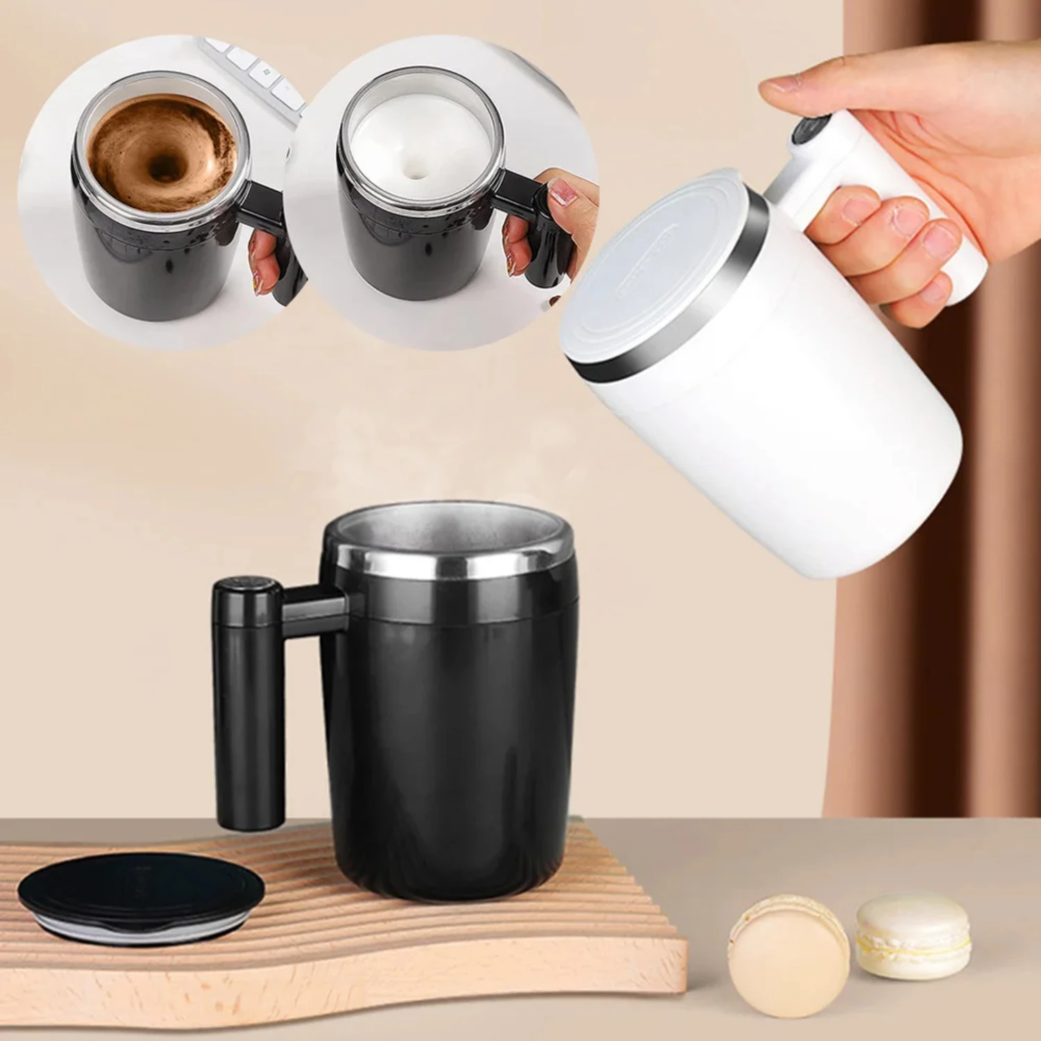 Mixing Cup Stainless Steel Mug Rotating Blender Auto Stirring Coffee Tea Milk Cocoa Water