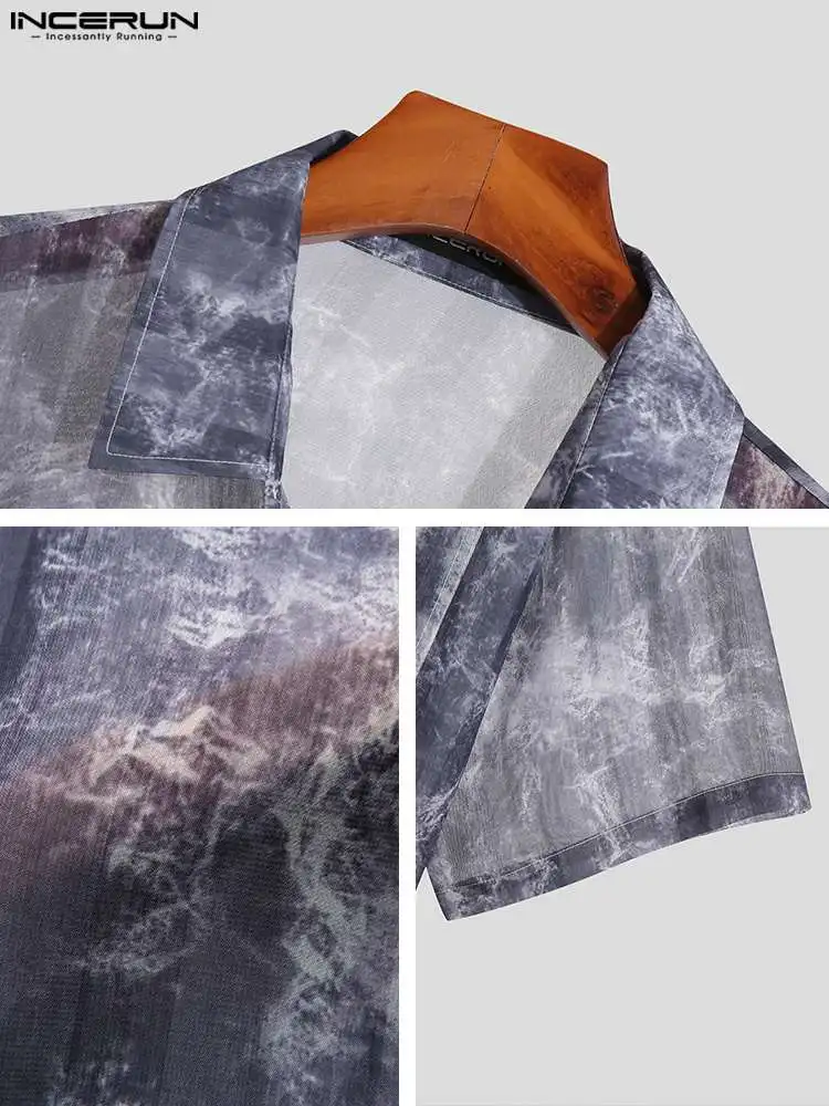 Fahsion Casual Style Tops INCERUN Men's All-match Simple Blouse Korean Style Male Pattern Marble Short Sleeve Shirts S-5XL 2022