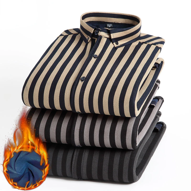 Warm and Fashionable Shirt in Autumn and Winter Men's Business Casual Velvet Thickened Shirt Middle Aged Large Plaid Men's Shirt