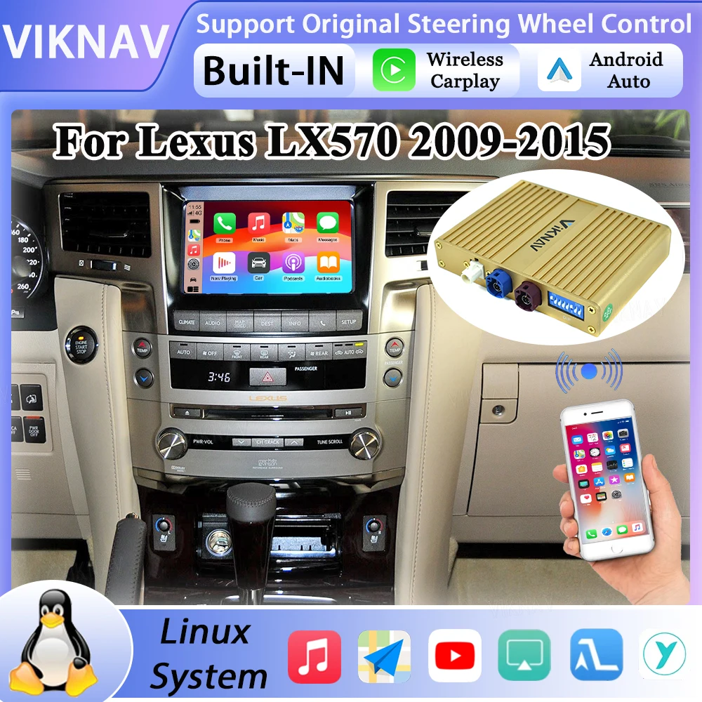 Фото Беспроводной CarPlay декодер для Lexus LX570 2009-2015: Обновление на Linux-платформе, Android Auto, GPS-навигация, подключение к оригинальному сенсорному экрану автомобиля №1