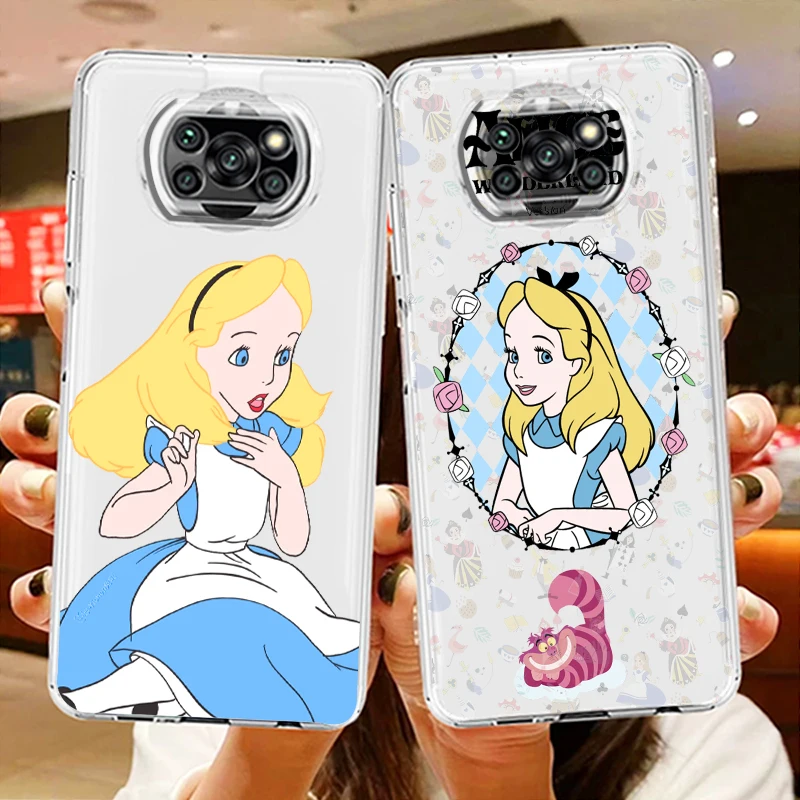 

Disney Alice in Wonderland Transparent Phone Case For Xiaomi Mi Poco X5 X4 X3 NFC F4 F3 GT M5s M4 M3 Pro C55 C50 5G
