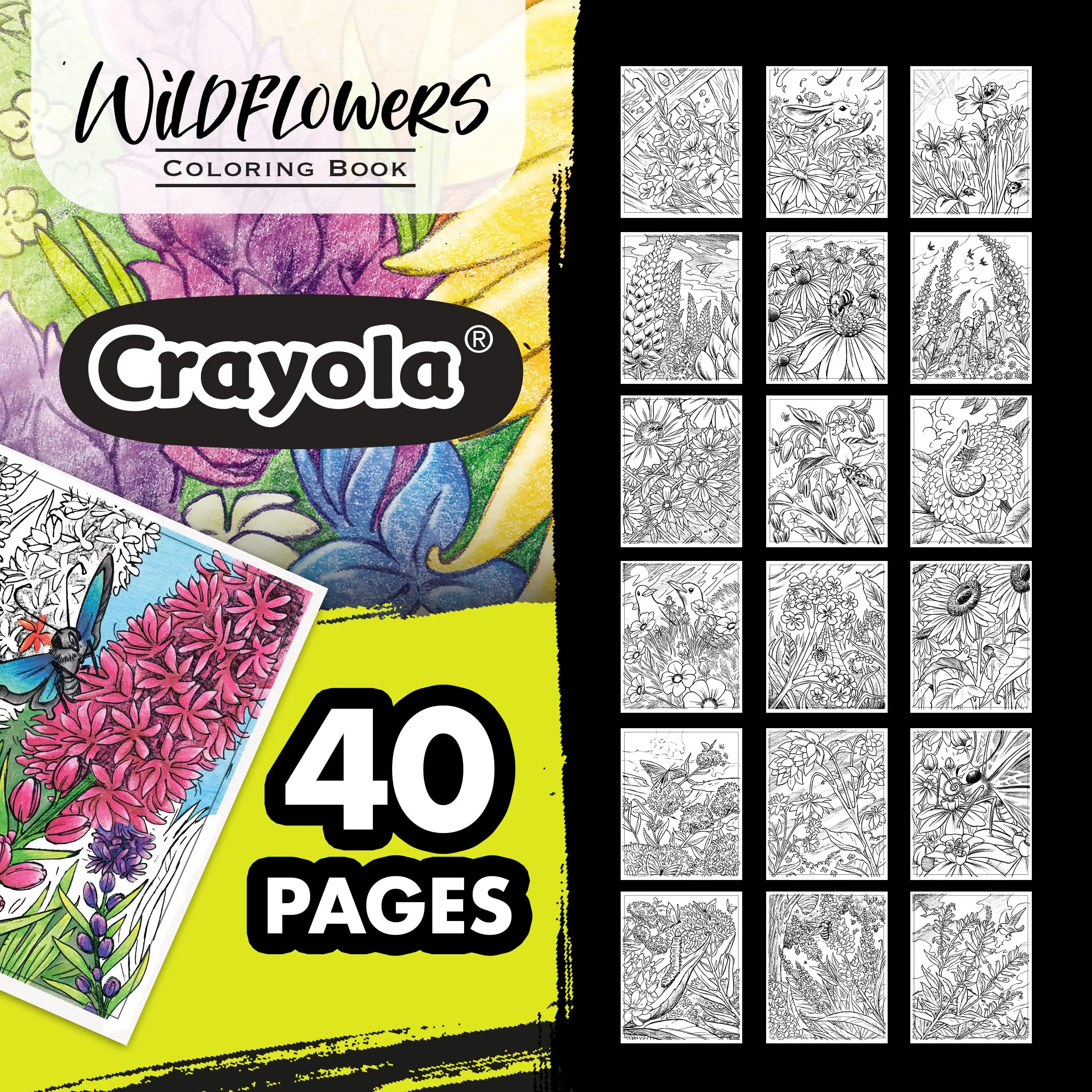 Книжка для раскрашивания Crayola в виде диких цветов 40 премиальных раскрасок