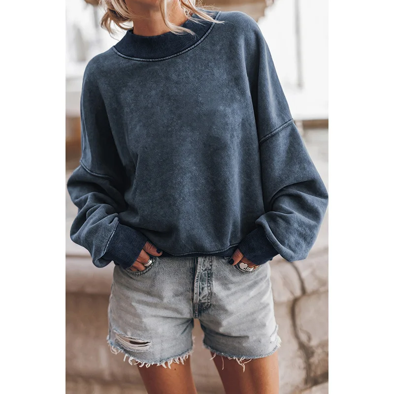 

Autumn New Solid Color Sweater Women's Casual Commuter Loose Pullover Round Neck Long Sleeve Top Women's One Piece Replacement