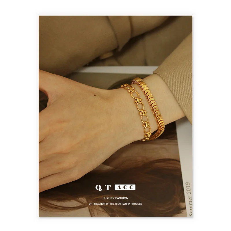 

High color vacuum plating gold ins simple cool exaggerated thick chain snake bone Chain Bracelet