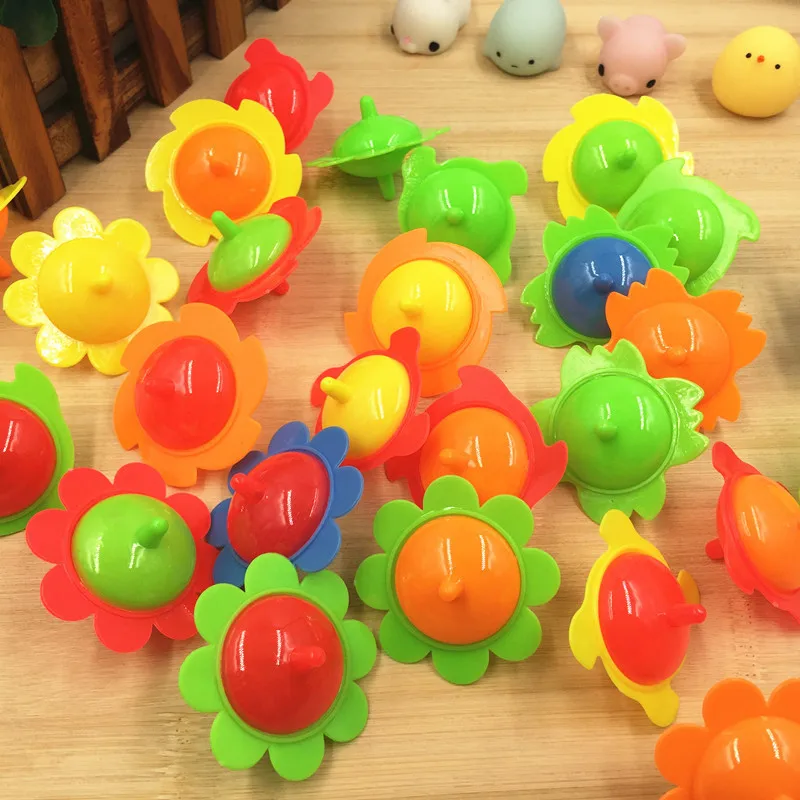 

10pcs Kids Classic Rotating Multicolour Plastic Flower Spinning Top Games Traditional Intelligence Development Educational Toys