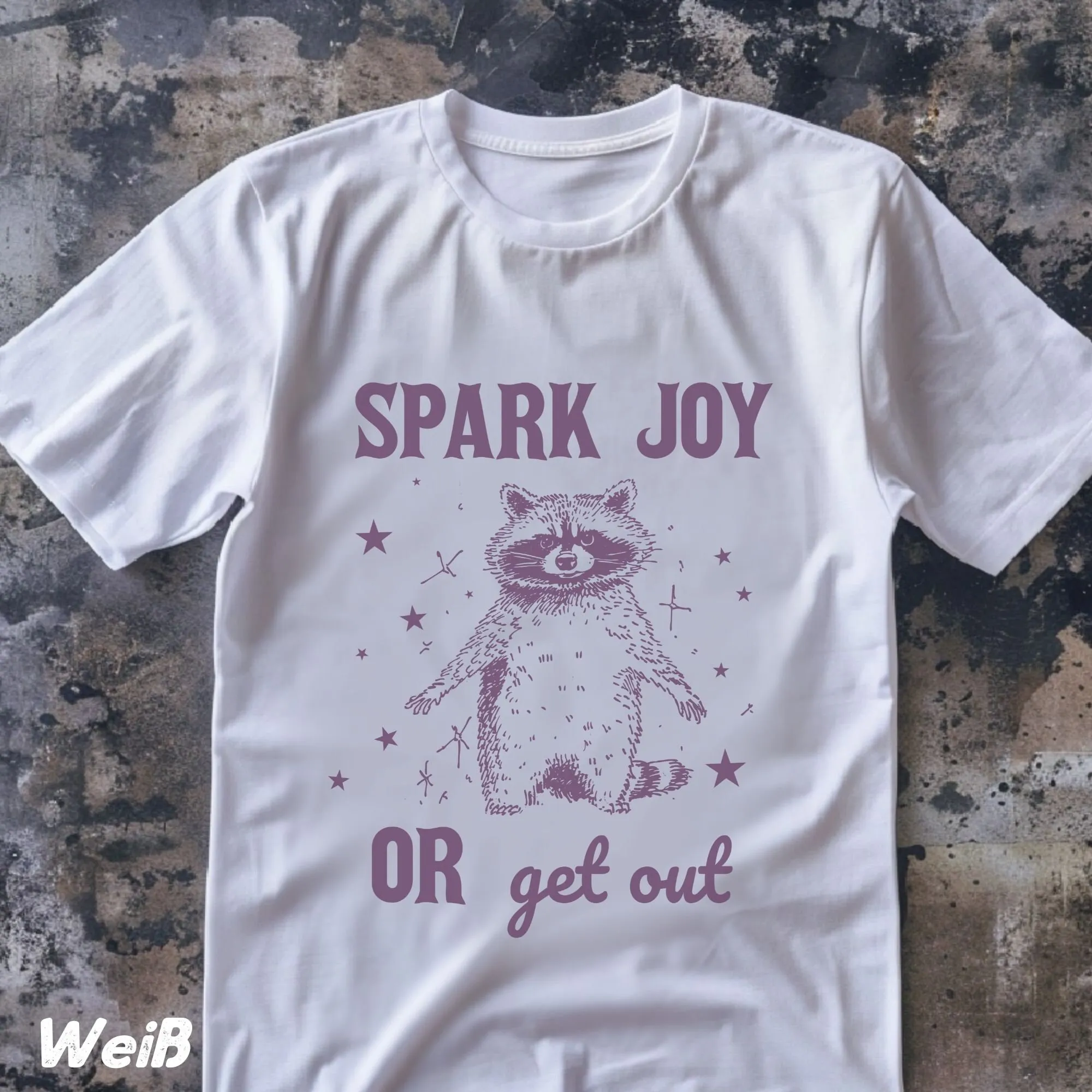 Футболка Spark Joy Or Get Out звезды Забавный енот саркастик с надписью Chaotic 90-х глупый мем