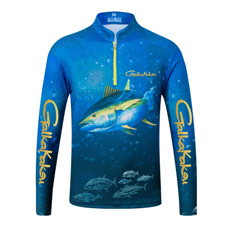 

Outdoor Sunscreen Brand Stand Collar Breathable Printing Shirts Men's Long Sleeve Mesh Thin Section Rock Sea Fishing Clothes