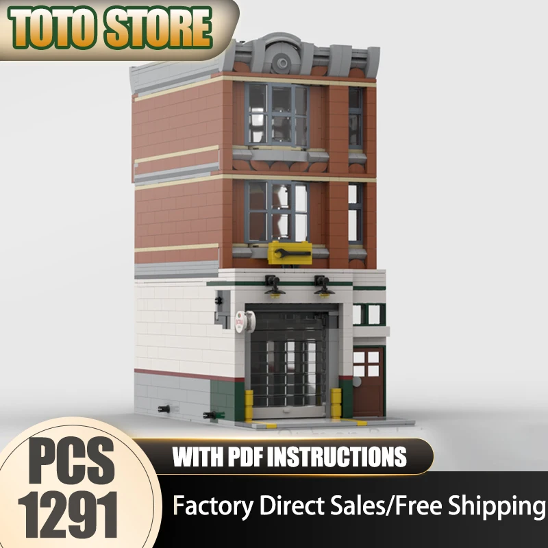 Фото Конструктор Moc Building Blocks Modular Main Street Garage - Модель углового гаража в новом исполнении, технологичный набор для сборки, строительная игрушка №1