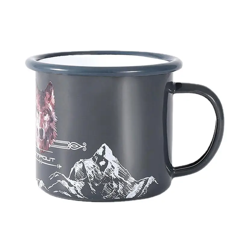 

Enamel Camping Mugs 300ml Enamelware Mug With Handle Restaurant Coffee Mug Birthday Christmas BBQ Wedding Black Coffee Mugs Set