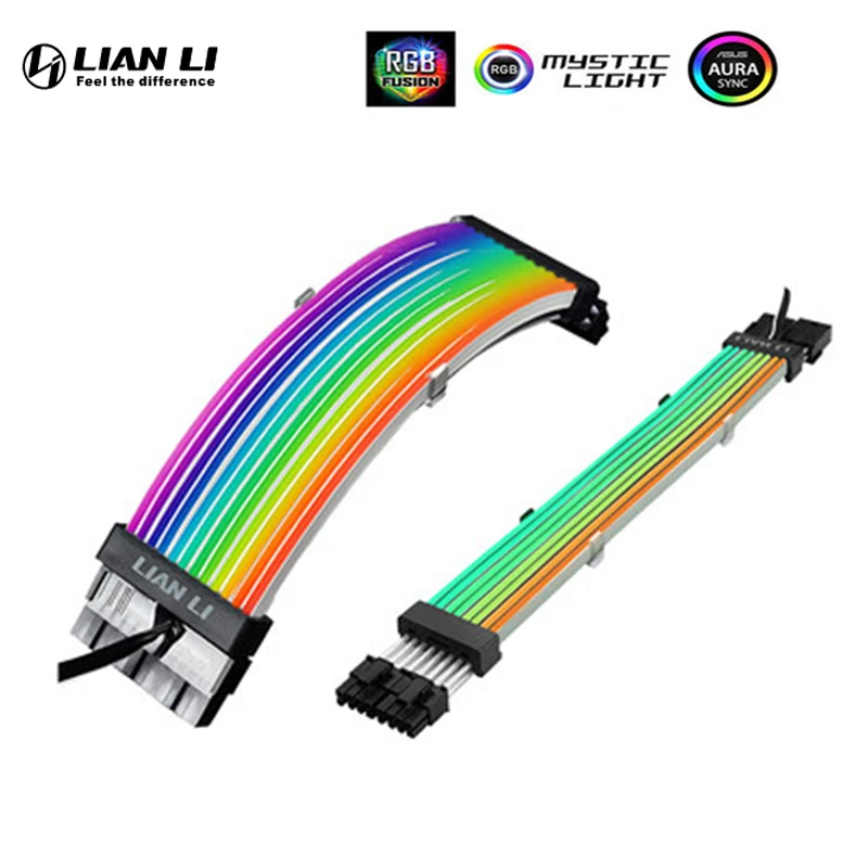 Lian Li Strimer Plus RGB PSU Extension Cable ATX 24PIN,GPU Dual/Triple 8PIN,Argb Sleeved Cable Addressable PC Cabinet Decoration