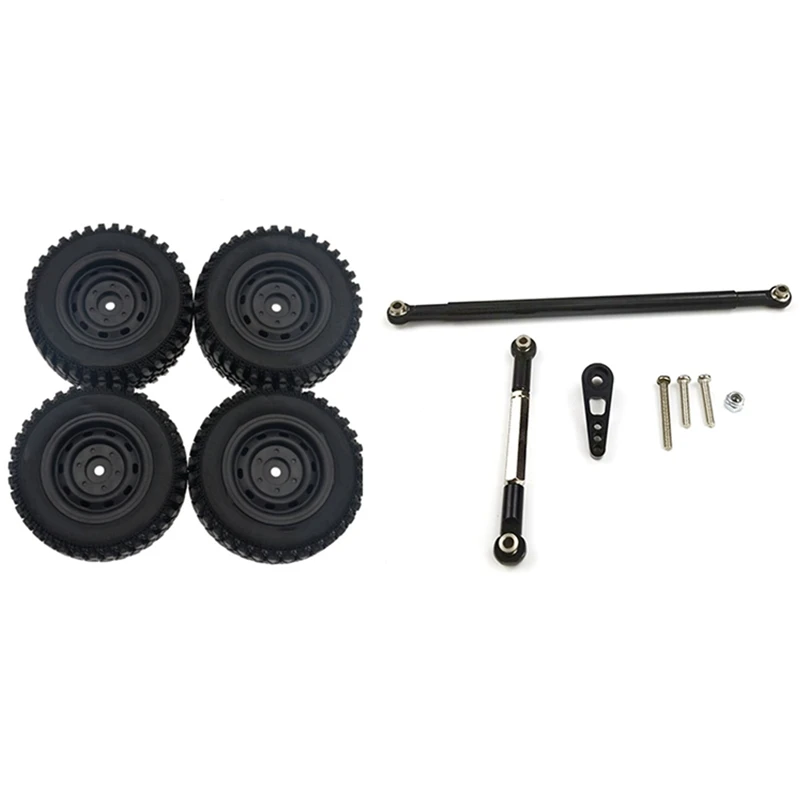 

4Pcs Rubber Wheel Tire Tyre Set For MN86 1/12 RC & 1Set Metal Steering Rod Servo Link Servo Arm For MN86K MN86KS MN86