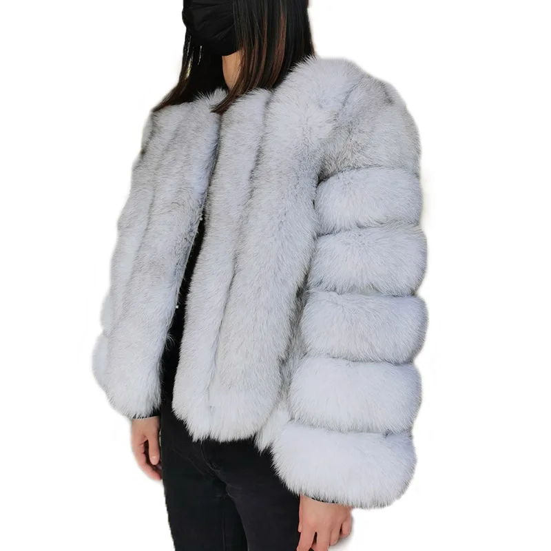 Real Fox Fur Coat Winter Warm Fashion O-Neck Collar Natural Fur New Style enlarge