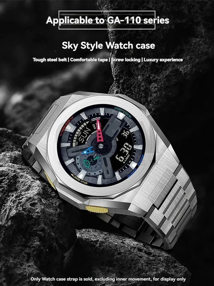 Фото Модифицированный комплект из нержавеющей стали (корпус и ремешок) для Casio G-SHOCK GA-110, GA100, GA-120, GA-140. Полный металлический комплект для переоборудования. №2