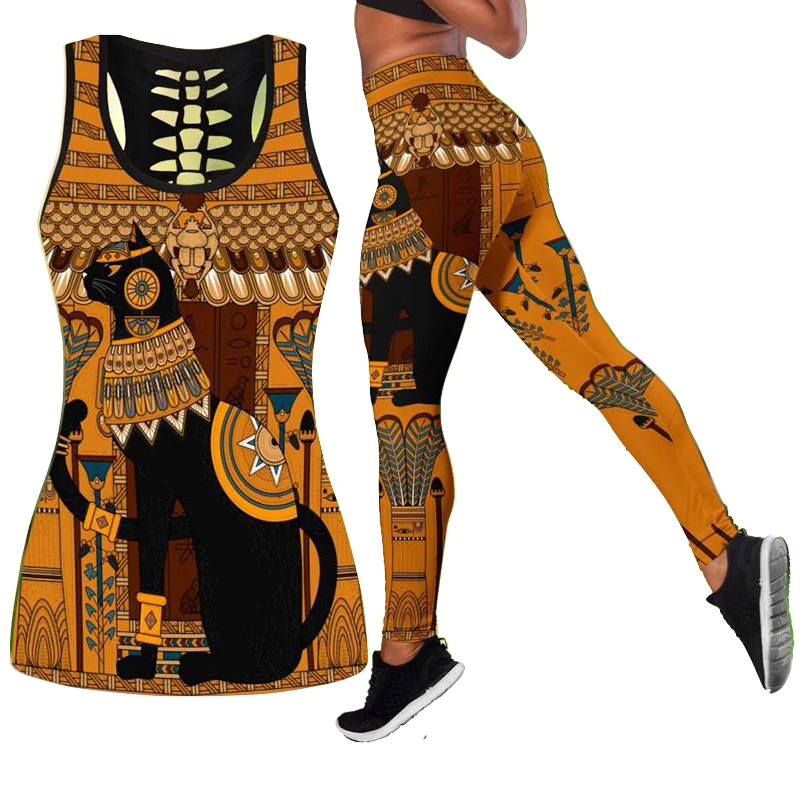 

Egyptian Cat Tattoos Hollow 3D Print Sleeveless Shirt Summer Vest for Women Plus Size Yoga Tank Tops Leggings Suit