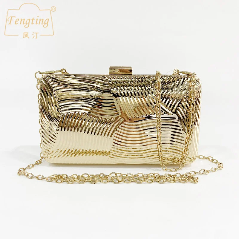 

2023 New Mini Gold Metallic Box Evening Bag Clutch bags women's Party Clutch bags Chain Shoulder Messenger Wedding Purse B426