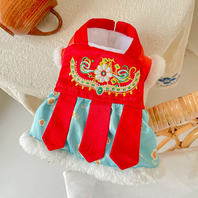 

Embroidered Hanfu Small and Medium-Sized Dogs Cat Pet New Autumn and Winter Puppy Dog Tang Suit Cotton-Padded Dress