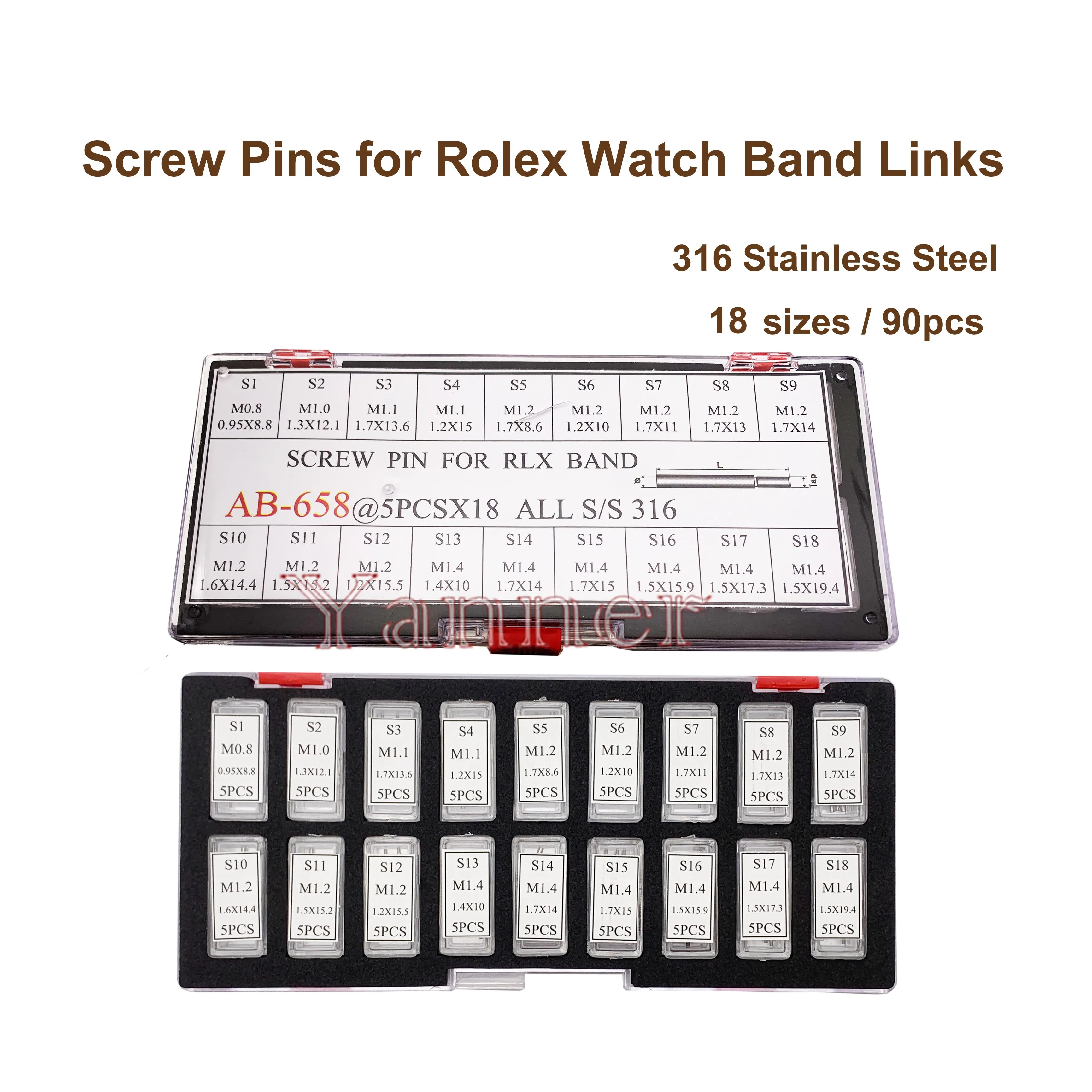 90 шт. винтовые штифты для часов Rolex ремешки звеньев разных размеров 18