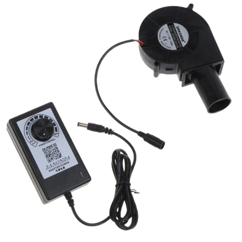 

BBQ Fan PWM Blower 97x97x33mm 12V 2A Large Air Flow 110-240V AC Powered Fan Adjustable Speed US Plug for Charcoal