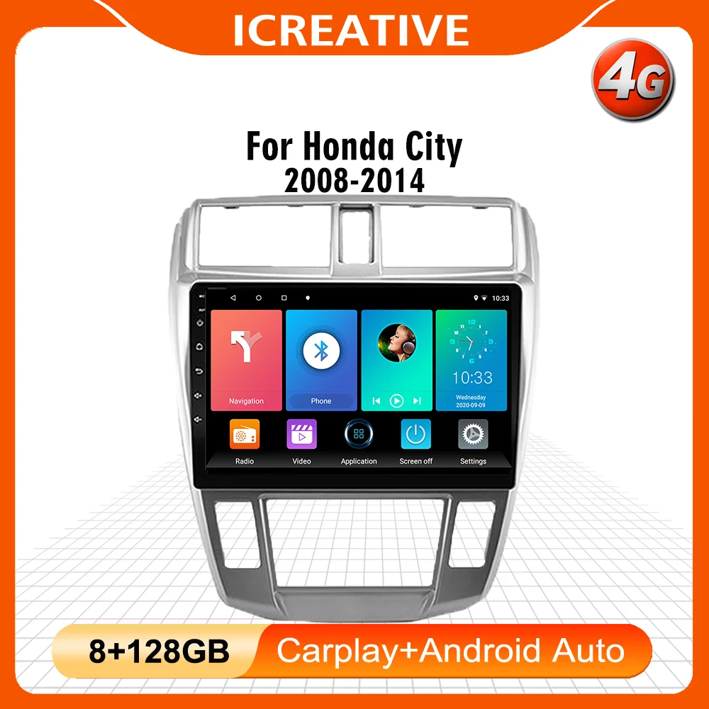 

For Honda CITY 2008-2014 Android 4G Carplay 8.1 2 DIN Car Multimedia Player Autoradio GPS Navigation Radio Cassette Recorde BT