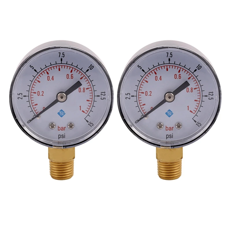 

2X 0-1Bar 50Mm Water Pressure Gauge Meter 1/4 Inch NPT Thread Manometer TS-50-15Psi