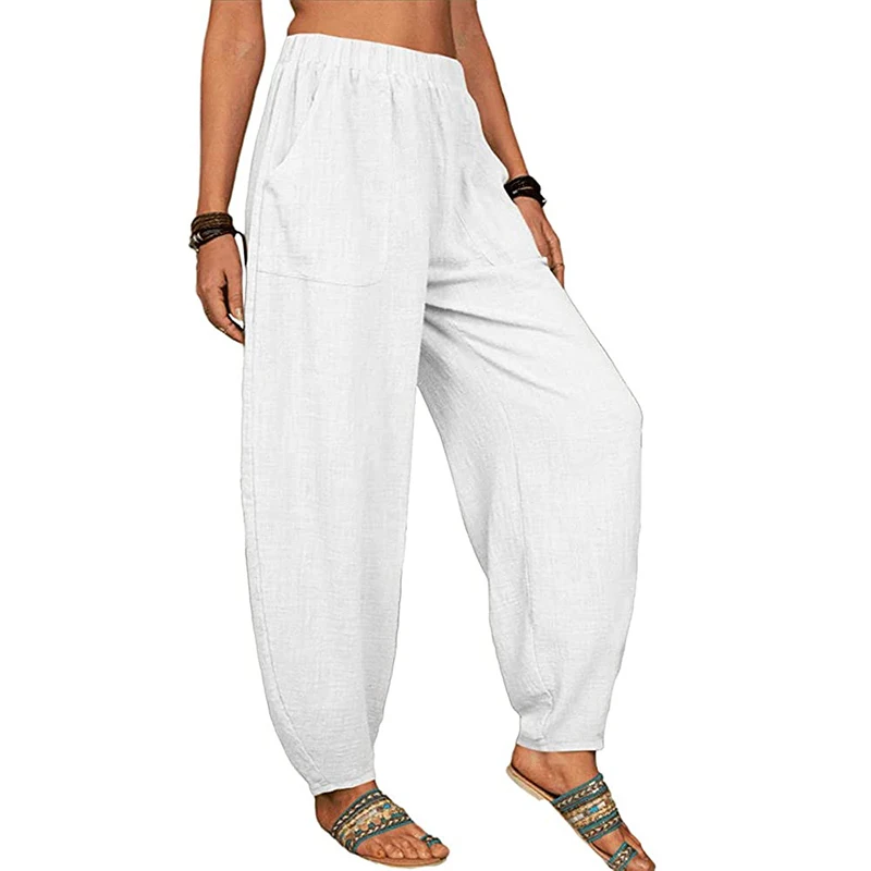 Cotton And Linen Comfortable Pants Loose Seven-Point Harem Pants Casual Home Pants High-Waisted And Breathable
