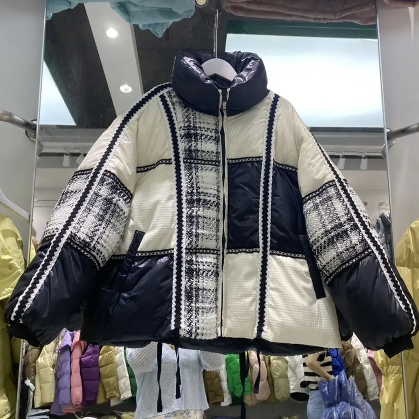 

Женский короткий пуховик в клетку, Повседневная облегающая куртка на белом утином пуху, модель Y172 на зиму, 2022