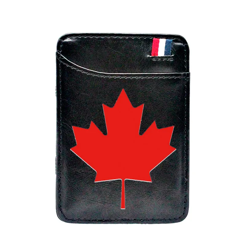 

High Quality Maple Leaf Design Printing Pu Leather Mini Small Magic Wallets Purse Pouch Plastic Credit Bank Card Case Holder