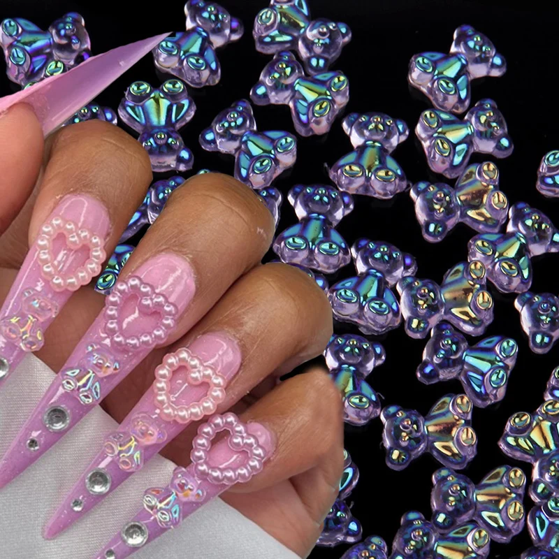 

6/10/50pc 3D Cute Crystal Aurora Bear Resin Nail Art Decoration Jelly Bear Rhinestone for Nails Glitter DIY Manicure Accessories