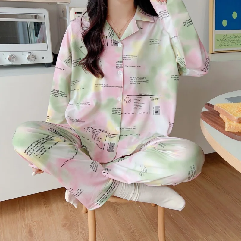 2023 New Ladies' Homewear Long-Sleeved Trousers Cardigan Suit Spring and Autumn Pajamas Women's Homewear Can Be Worn outside