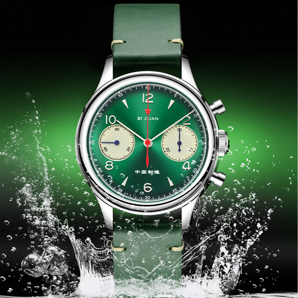 

Seagull 1963 38mm Green Pilot Chronograph Mechanical Watch Men ST1901 Movement Acrylic/Sapphire Air force Military Wristwatches