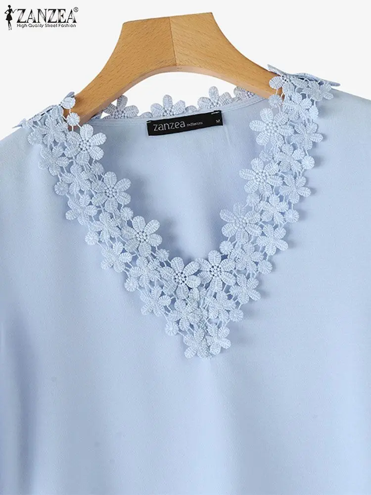 Винтажные кружевные топы ZANZEA с рукавами из двух частей Элегантная блузка