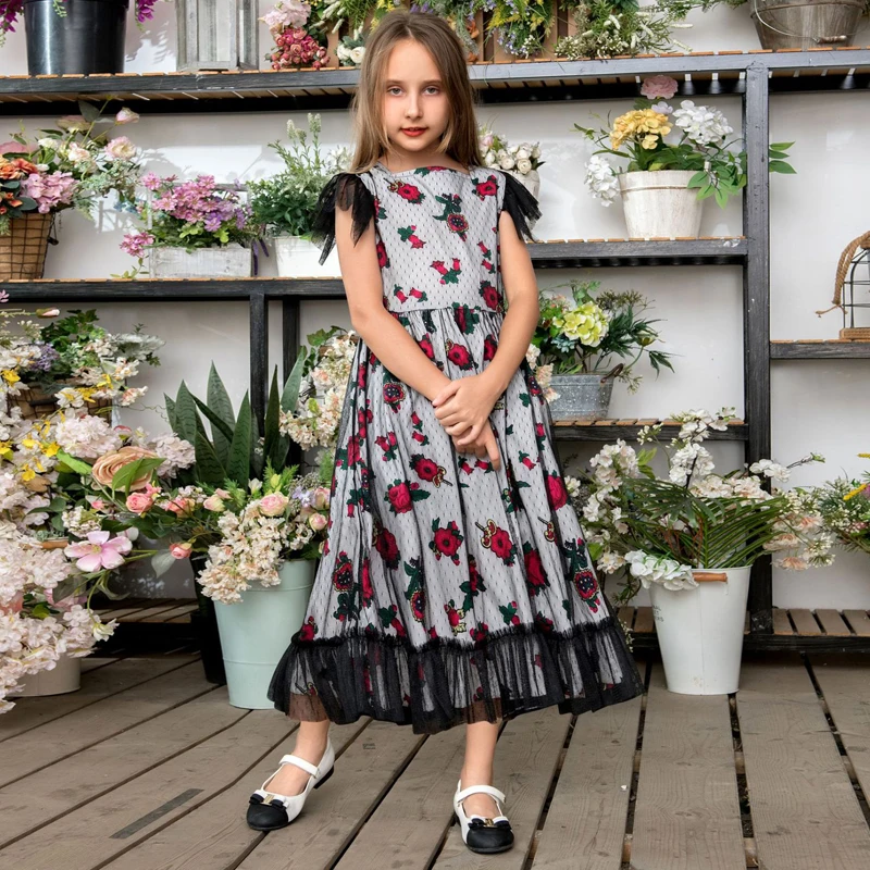 Детское летнее платье с коротким рукавом, с цветочным принтом