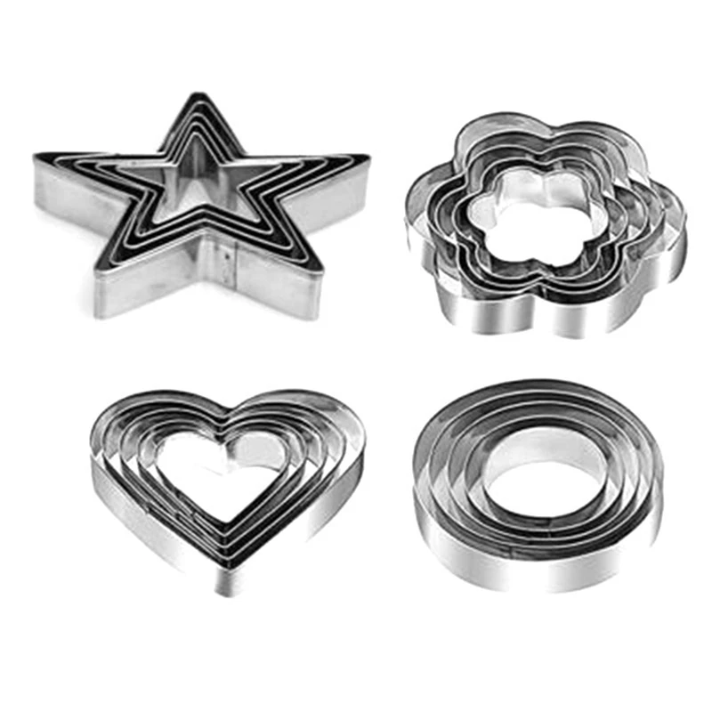 

Metal Cookie Cutters Set - 20Pcs Heart, Star, Round, Flower Shapes Cookie Biscuit Cutter Stainless Steel Cutter