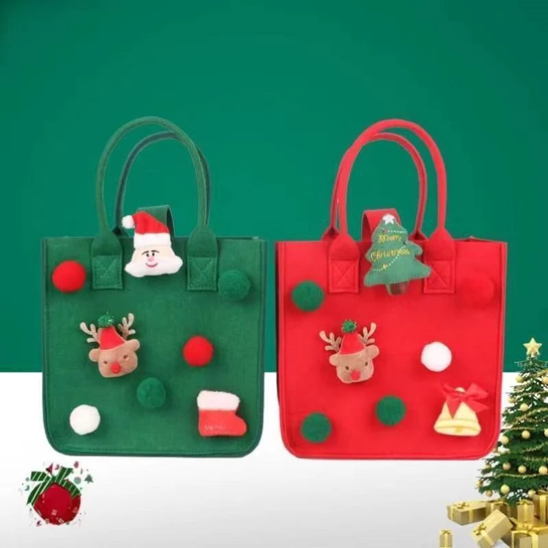 

Christmas Felt Gift Bag Baby Present Wedding Felt Candy Bags Cartoon Elk Pattern New Year Gift Cute Party Picnic Tote Bag