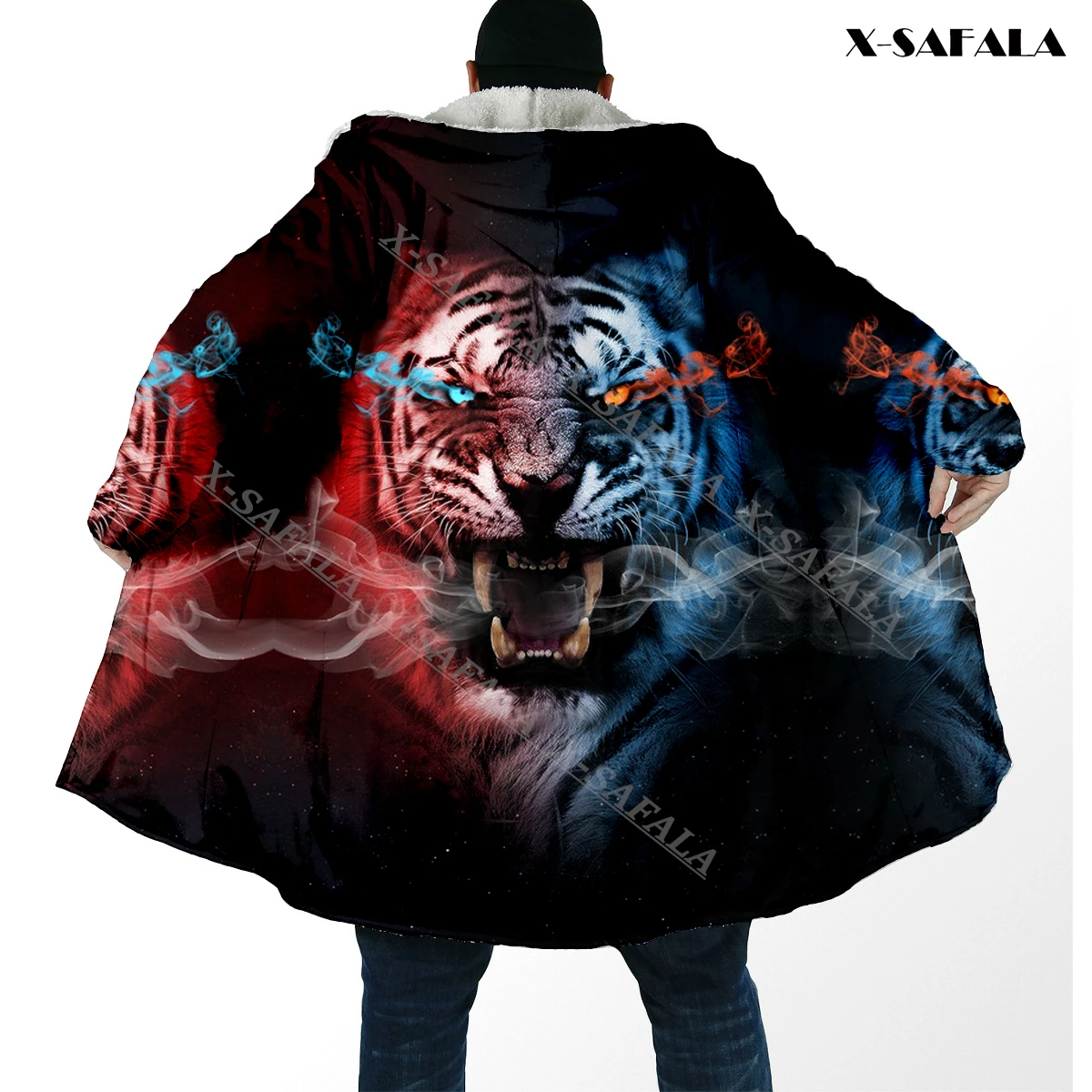 

Tiger Watch Me Art 3D Printed Hoodie Long Duffle Topcoat Hooded Blanket Cloak Thick Jacket Cotton Cashmere Fleece