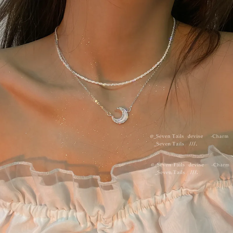 

White Moonlight Double-layer Necklace Light Luxury Niche Design Two-piece Clavicle Chain Accessories Women's Necklace