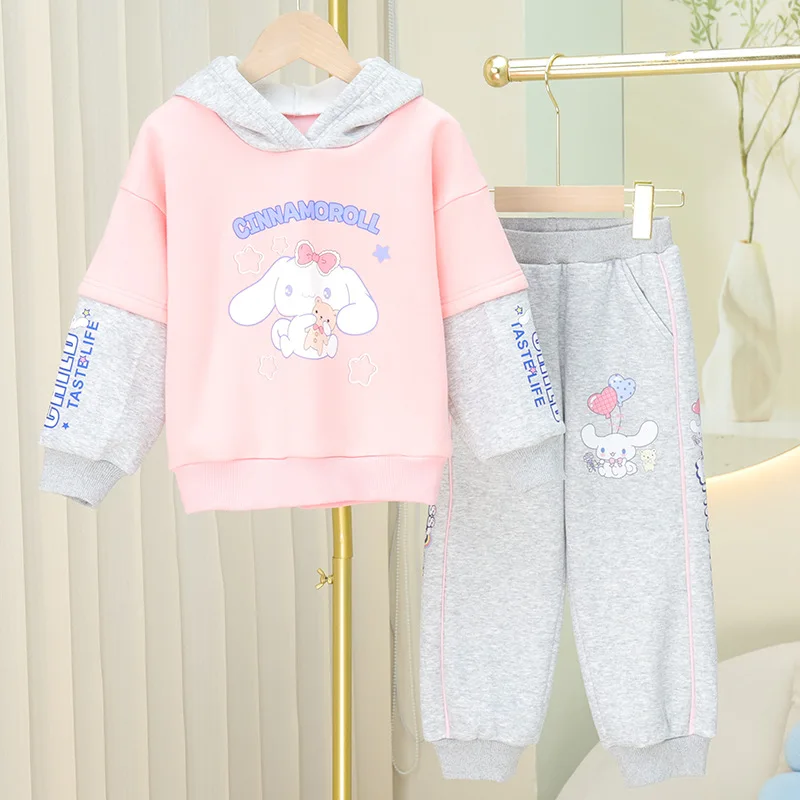 

Милый свитер с капюшоном Sanrio Kuromi, Милая зимняя универсальная повседневная одежда, мультяшный аниме комплект из двух предметов для девочек