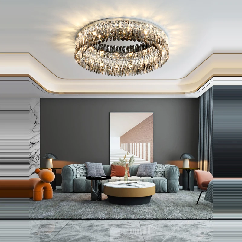 

LED Dimmable Gold Silver Round Crystal Ceiling Chandelier Lustre Lamparas De Techo Ceiling Lights.Ceiling Lamp For Living Room