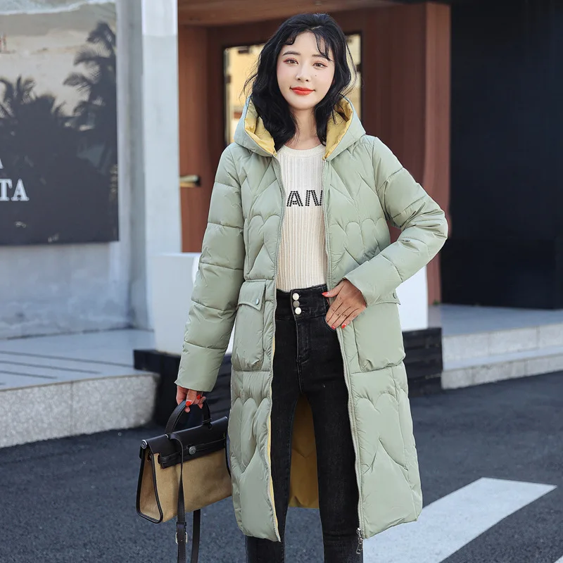 2022 Winter Down Jacket Women Parkas Coats Long Casual Light Warm Hooded Double Sided Wear Cotton Outerwear 5 Color