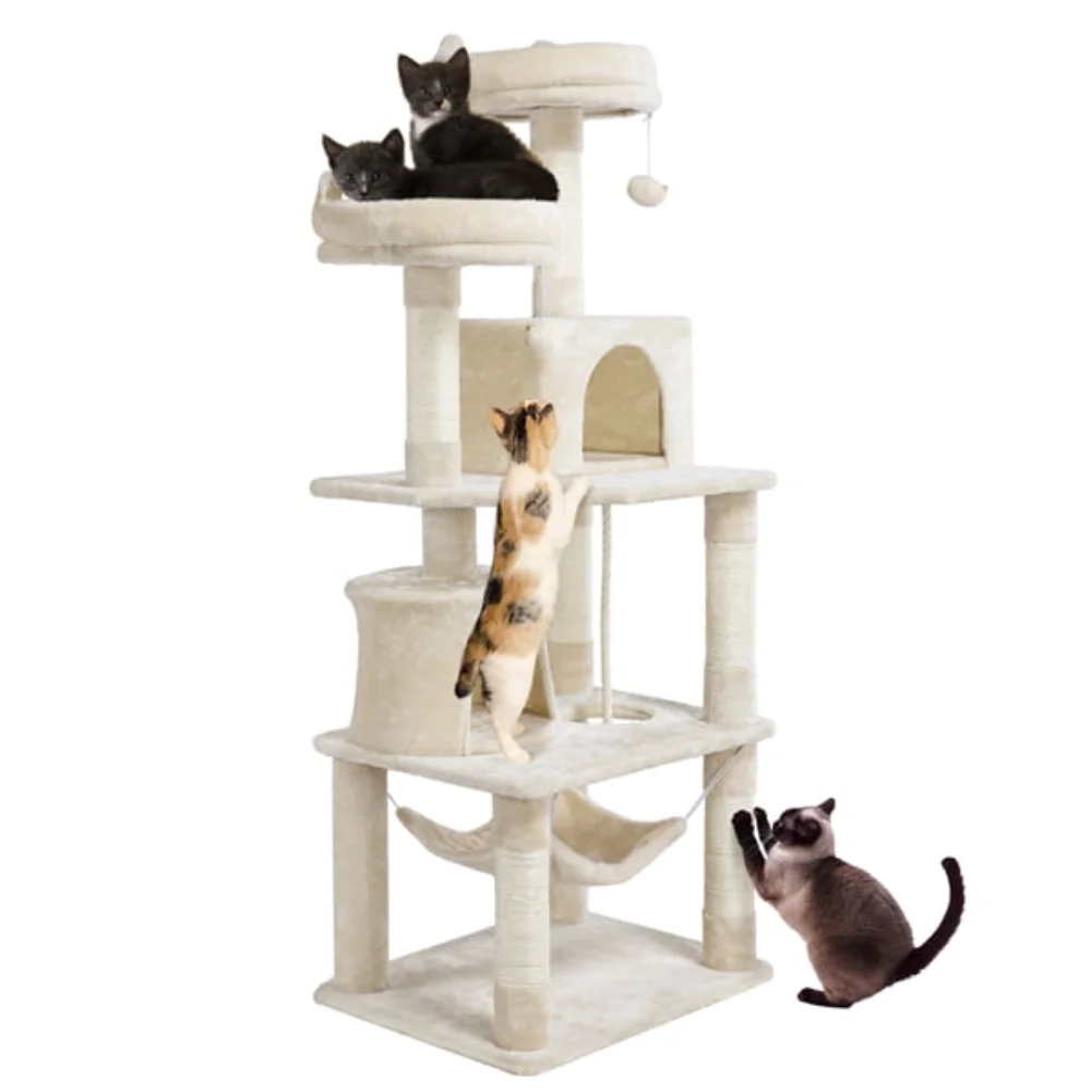 

62.2" H Multi Level Cat Tree Condo with Scratching Post Beige,Cat Climbing Frame, Cat Toys,so That Cats Can Play Happily At Home