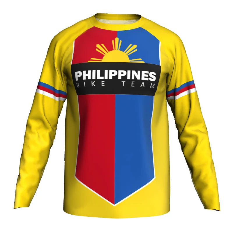 

Philippines Long Sleeve Motocross Downhill Shirt Road Bicycle Cycling Top Wear Malliot Mountain MX Camping Yellow Sport Jersey